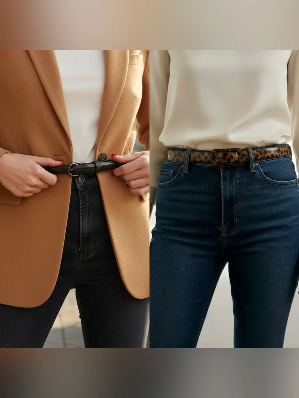 THE LIMITED Set Of Two Size Small Skinny Belts Leopard & Black